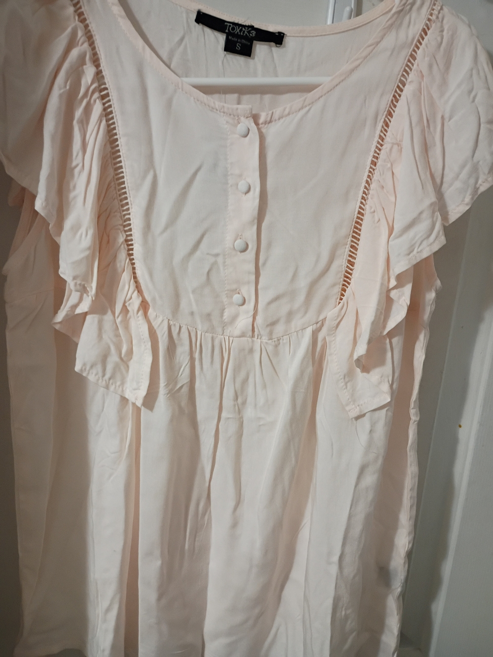 Torika Light Blush Baby Pink Ruffle-Trim Women's Tops